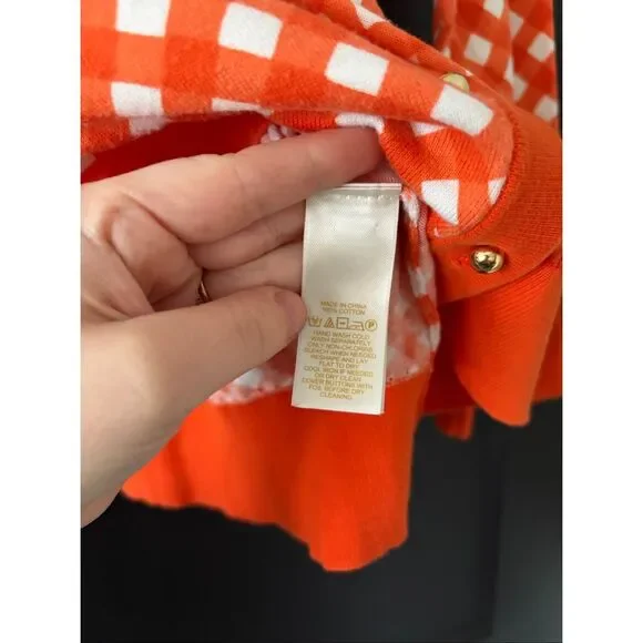 Kate Spade live colorfully Gingham Kati Cardigan Orange Checkered Cotton Size L - Picture 5 of 6